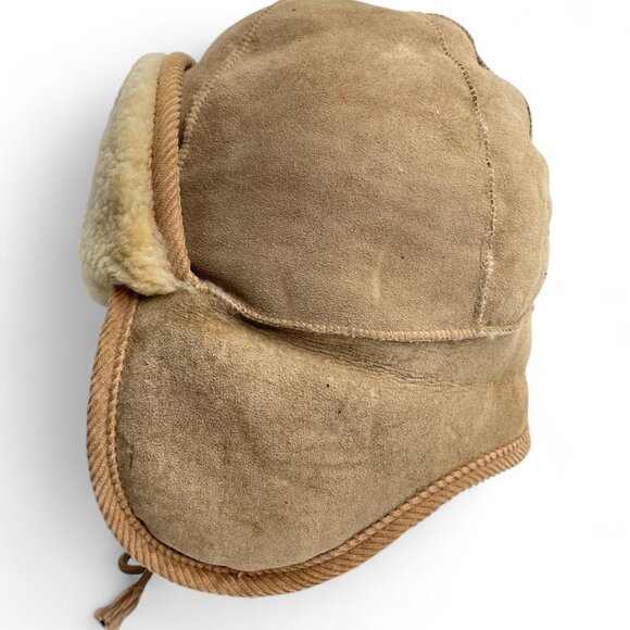 Vintage Shearling Sheepskin Aviator Trapper Canada Made Crown Cap Hat Medium - Picture 11 of 12